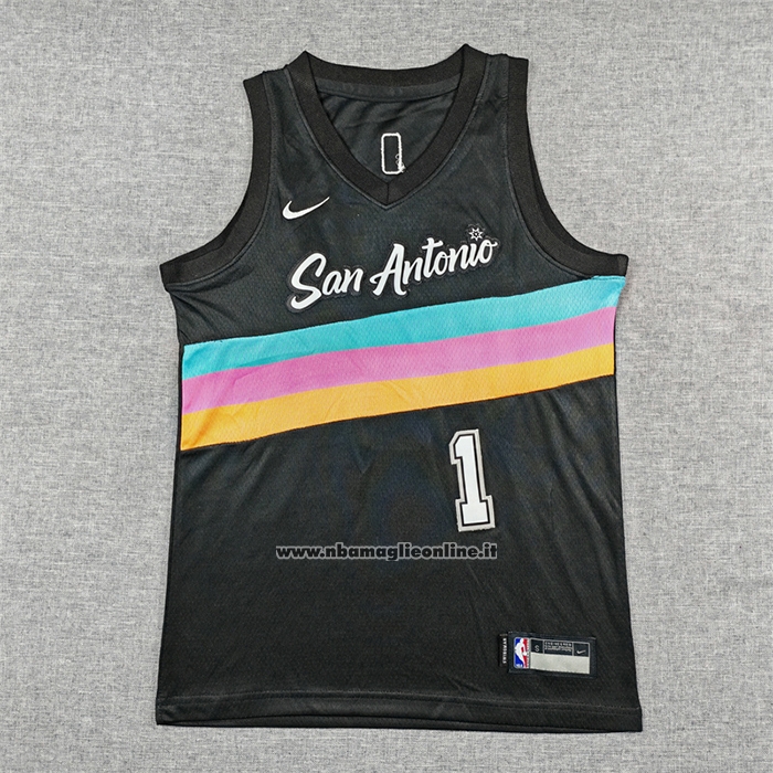 Maglia Bambino San Antonio Spurs Victor Wembanyama No 1 Citta 2025-26 Nero